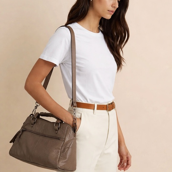 Elliott Lucca Taupe Leather Satchel - Picture 4 of 12